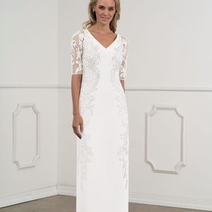 Azazie Farrah white lace maxi dress